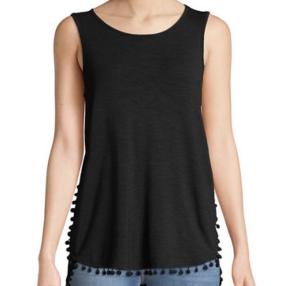 Neiman Marcus Tops - Neiman Marcus Pompom-Trim Tank Top, Onyx, Size M